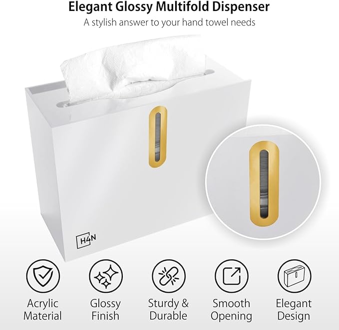 H4N Multifold Hand Paper Towel Dispenser Countertop, Compact Design, Single Sheet Dispensing for Home and Commercial Use, White-DeskLoop Office