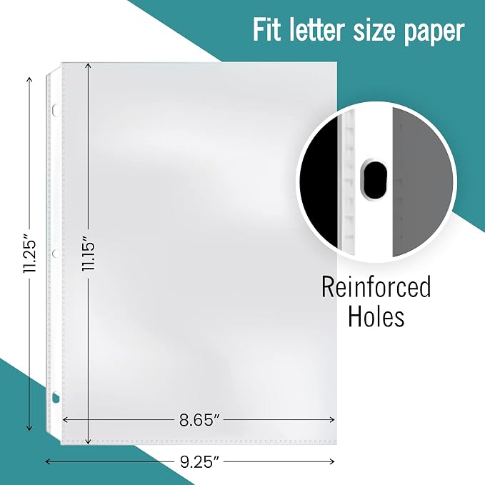 Heavy Duty Sheet Protectors for 3 Ring Binder, Top Loading Plastic Sleeves 8.5 - Image 2