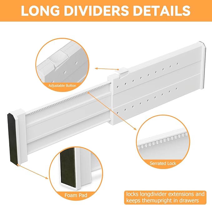 REBECAT 10 Pack Drawer Dividers for Clothes Adjustable Drawer Dividers 4" High Expandable from 11"-17" for Dresser Baby Clothes Bathroom Bedroom Kitchen and Office Storage，White-DeskLoop Office