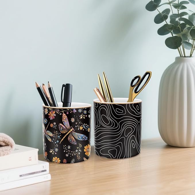 Pen Holder, Pencil Cup for Desk, Cute Makeup Brush Holder, Durable Ceramic - Image 7