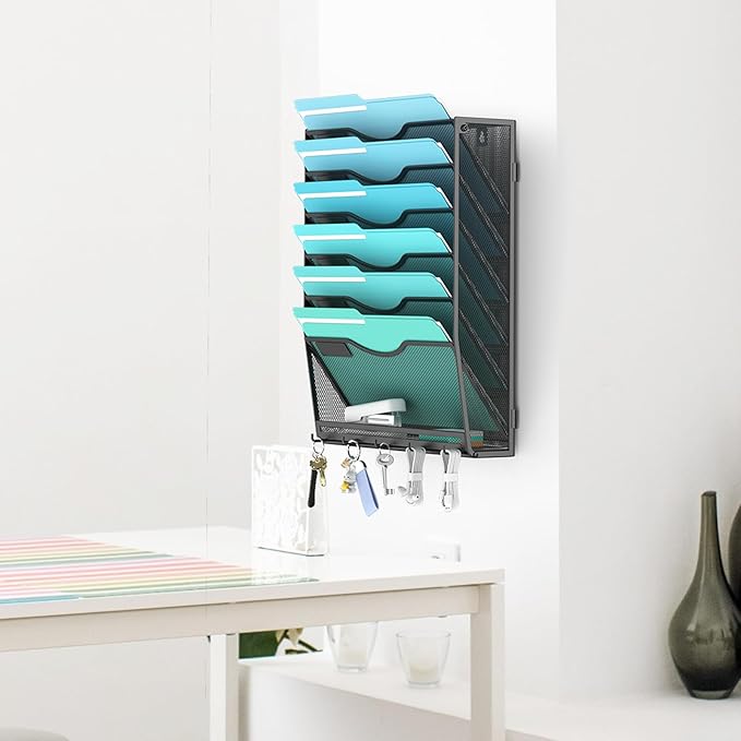 Gawerk 7-Tier Wall File Organizer Hanging Wall File Holder Wall Mount Paper - Image 3