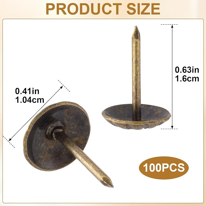 100pcs Metal Thumb Tacks, Heavy Duty Round Head Push Pins, Upholstery Tacks - Image 2