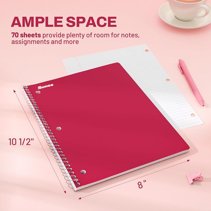 SUNEE Spiral Notebooks, 3 Pack, College Ruled Paper, 70 Sheets per Notebook - Image 2