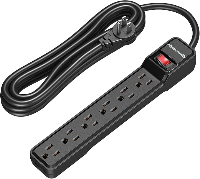 DEWENWILS 6-Outlet Power Strip Surge Protector, 15FT Long Extension Cord, Low Profile Flat Plug, 15 Amp Circuit Breaker, 500 Joules, Wall Mount, Black, UL Listed-DeskLoop Office