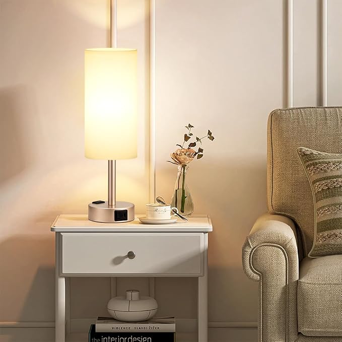 Antique White Bedside Table Lamp - Image 8