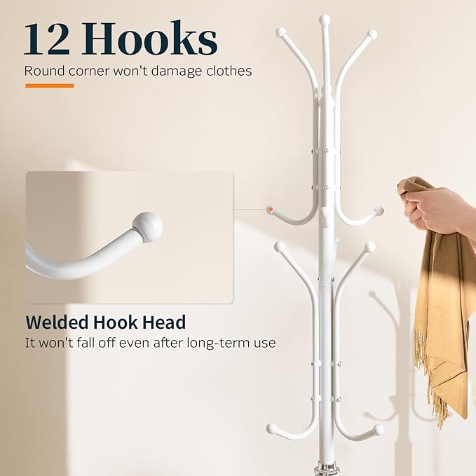 Yoobure Metal Coat Rack Freestanding with Marble Base, Coat Tree with 12 Hooks & Umbrella Holder, Coat Hanger Stand for Corner Entryway Bedroom Office, Heavy Duty Coat Rack Stand for Clothes Hats Bags-DeskLoop Office