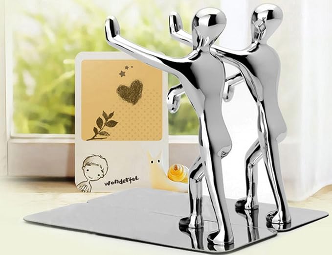 Fasmov Heavy Duty Stainless Steel Man Bookends Nonskid Bookends Art Bookend - Image 6