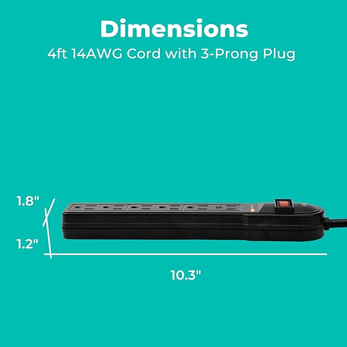 KMC 6-Outlet Surge Protector Power Strip 2-Pack, 900 Joules, 4-Foot Extension Cord, Overload Protection, Black-DeskLoop Office