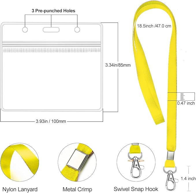 Clear ID Badge Holder with Lanyard, Horizontal Display, Zipper Resealable - Image 7