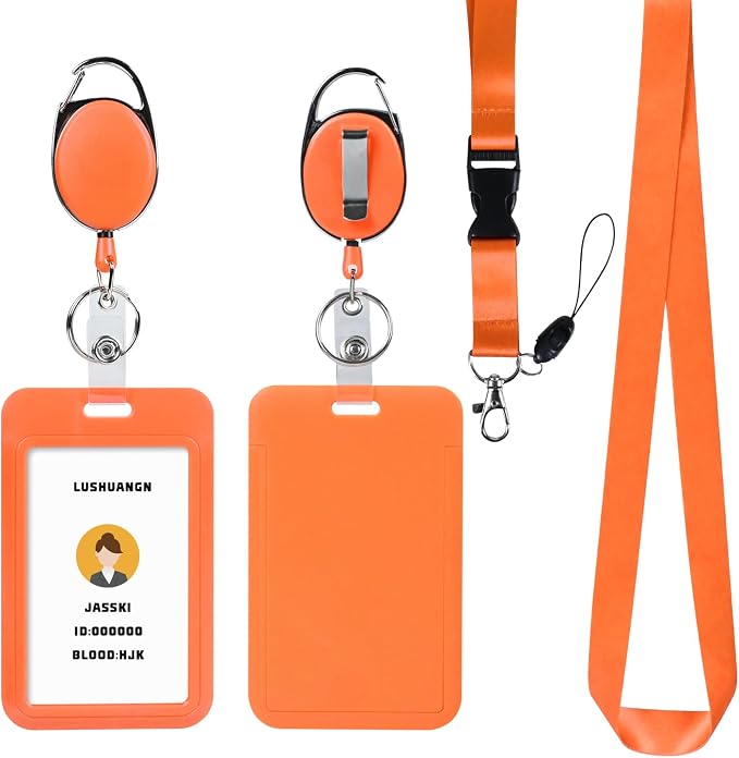 Orange ID Key Card Holder Lanyard, Badge Holders Keychain by happyhbt