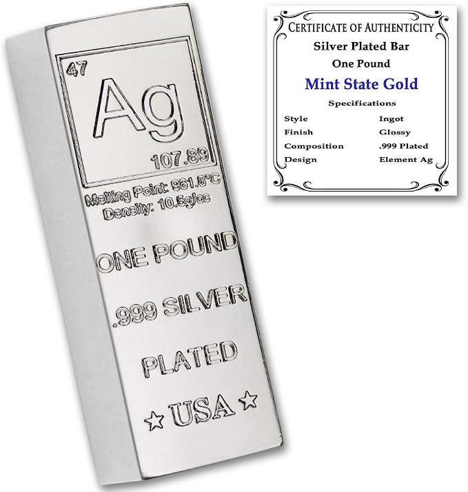 1 lb Silver Plated Bar .999 Pure Paperweight | Element Design by MintStateGold