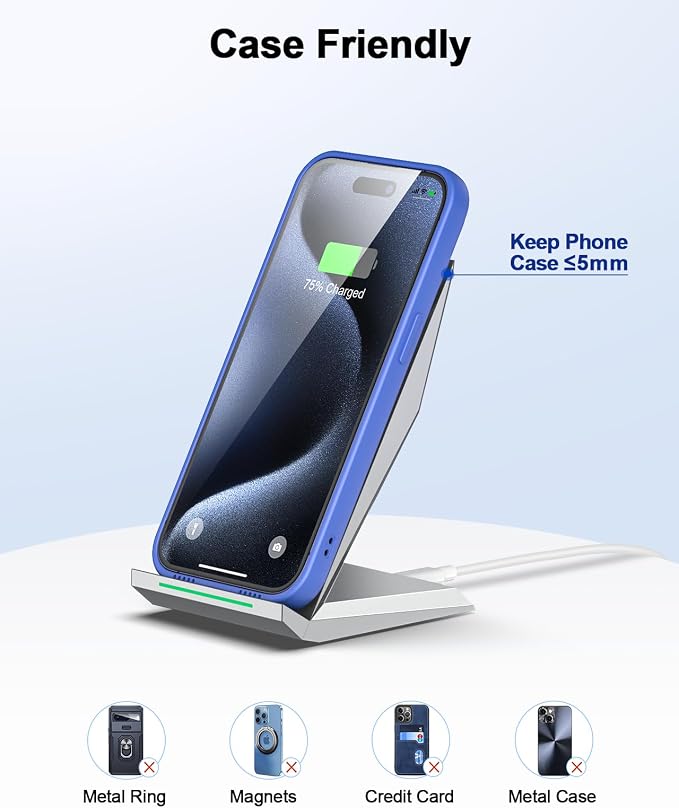 Fast Wireless Charger, NANAMI Wireless Charging Stand Compatible iPhone 17/17 - Image 6