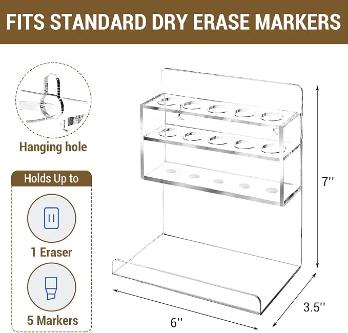 MyGift Wall Mounted Clear Acrylic Dry Erase Marker Holder Organizer - Image 3