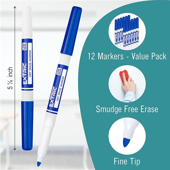EXTRIC Blue Dry Erase Markers Fine Tip 36 PK Whiteboard Markers | Use: School - Image 2