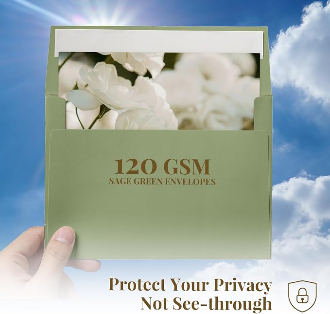 100 Pack A4 Sage Green Envelopes 4x6, Goefun 4.25 x 6.25 Printable Greeting - Image 5