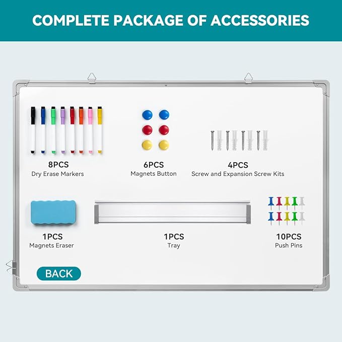 Calendar Whiteboard for Wall,36" x 24" White Board Calendar Dry Erase with Silver Aluminum Frame,Double Side Wall Hanging Board for Office,Home,Kitchen-DeskLoop Office