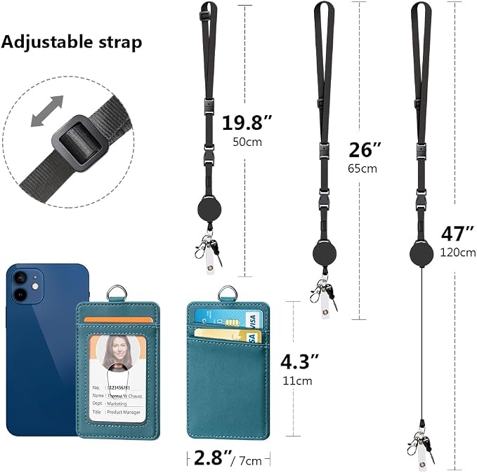 Leather Badge Holder and Adjustable Retractable Lanyards, Quick Release Buckle - Image 4