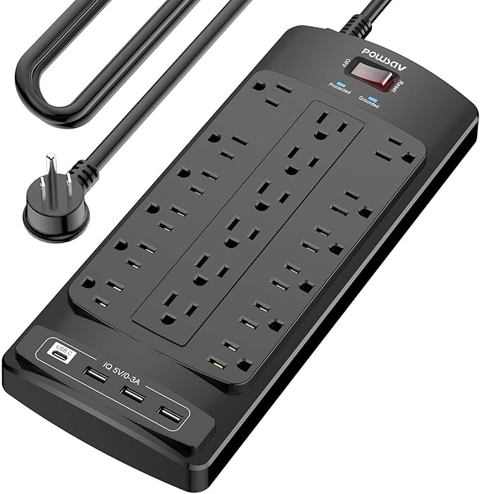 18 Outlets Surge Protector Power Strip - 15 Feet Flat Plug Heavy Duty Extension Cord with 18 Widely Outlets and 4 USB Ports, 2100 Joules, Black, ETL Listed-DeskLoop Office