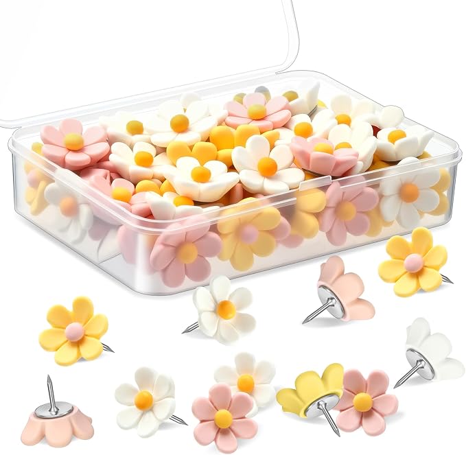 Sawysine 60 Pcs Cute Push Pins Decorative Push Pins Thumb Tacks Colorful Flower by Sawysine