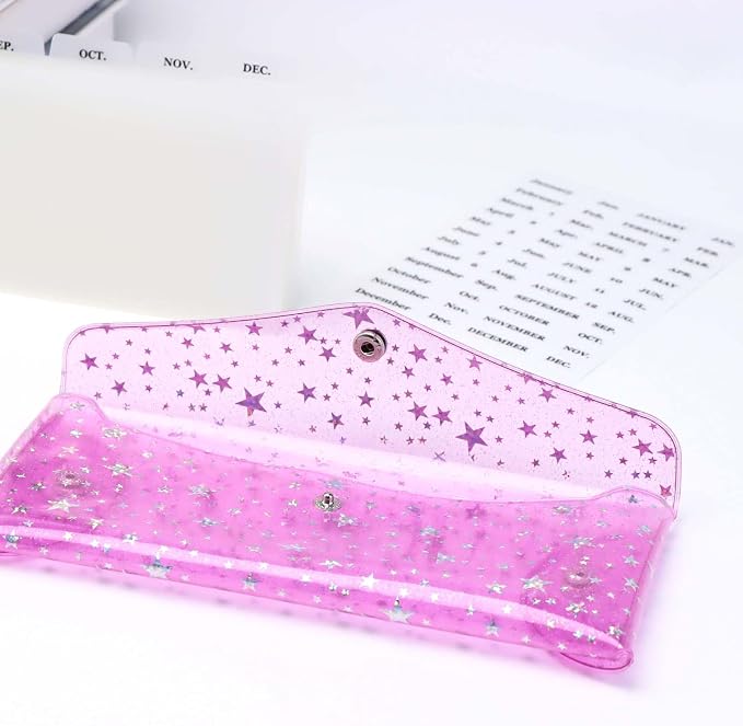 Cash Envelope Wallet 6-Tab Divider Pockets Cash Stuffing Envelopes Glitter PVC - Image 6