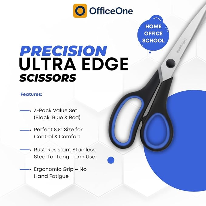 OfficeOne 3-Pack Heavy Duty Scissors 8" – Ultra Sharp Multipurpose Scissors - Image 5