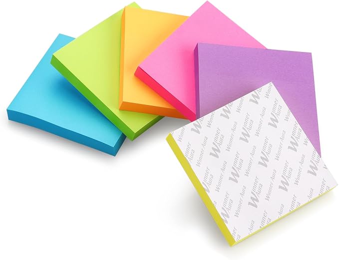 Winner Aura 3x3 Inch Bright Colors Self-Stick Sticky Notes, 6 Pack, 100 Sheets - Image 8