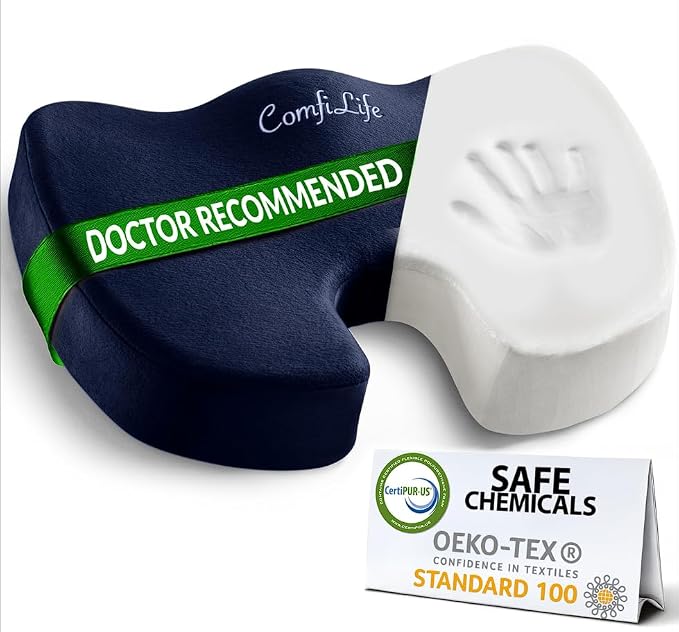 ComfiLife Premium Seat Cushion – 100% Memory Foam Office Chair Cushion by ComfiLife