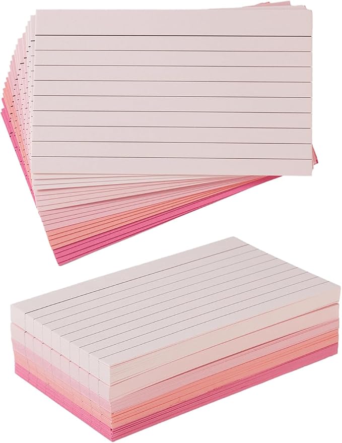 100 Sheets 3x5 Colored Ruled Note Cards Index Cards, 5 Pink | 250 GSM Heavy by Topeen