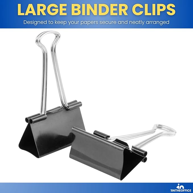 1InTheOffice Large Binder Clips, Paper Clamps, Paper Binder Clips, 12 Pack - Image 2