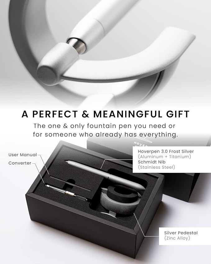 novium Hoverpen Future Edition - Luxury Metal Fountain Pen, Fine Nib, Aerospace Metal, Futuristic Desk Pen, Free Spinning Executive, Signing Pen (Frost Silver)-DeskLoop Office
