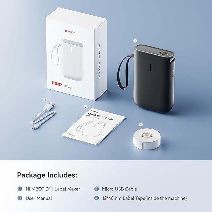 NIIMBOT Label Maker Machine D11 Label Printer Portable Wireless Connection Multiple Templates Available for Phone Easy to Use Office Home Organization USB Rechargeable-DeskLoop Office
