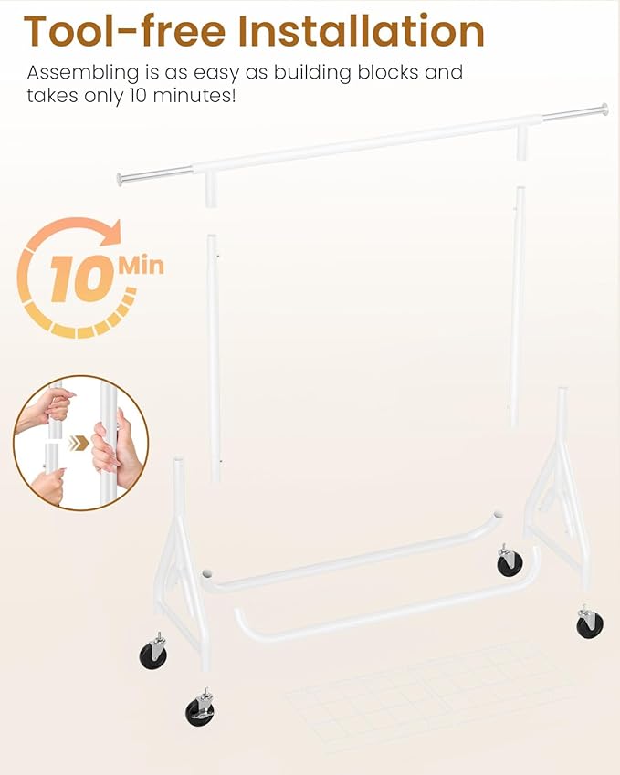 Heavy Duty Clothes Rack, Metal Clothing Rack Load 450 LBS, Rolling Coat Racks for Hanging Clothes with Lockable Wheels, Wardrobe Closet Garment Racks for Bedroom, White-DeskLoop Office