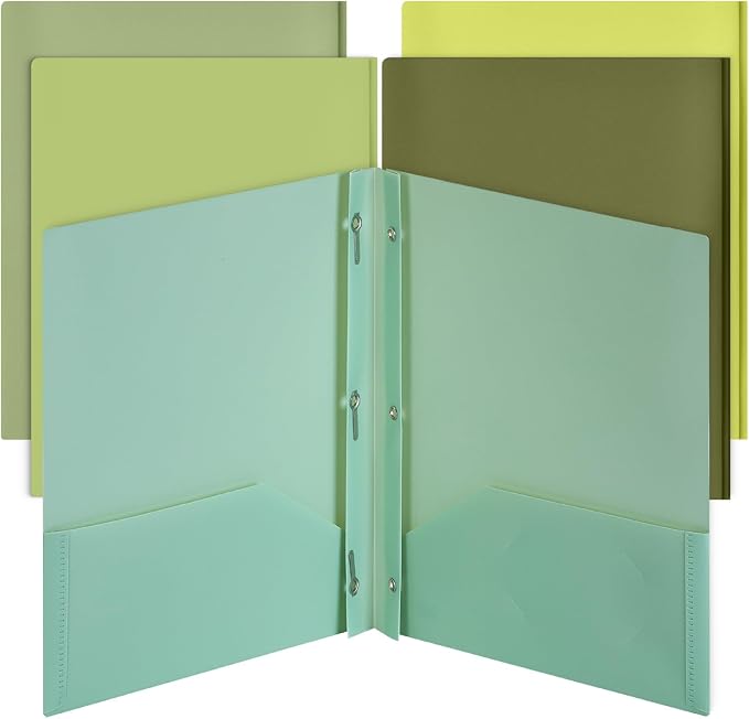 Mr. Pen- Plastic Folders with Pockets and Prongs, 5 Pack, Letter Size | Green by MrPen