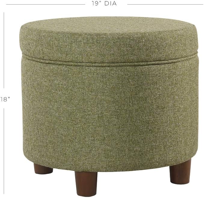 HomePop Home Decor | Upholstered Round Storage Ottoman | Ottoman with Storage for Living Room & Bedroom, Green Tweed-DeskLoop Office