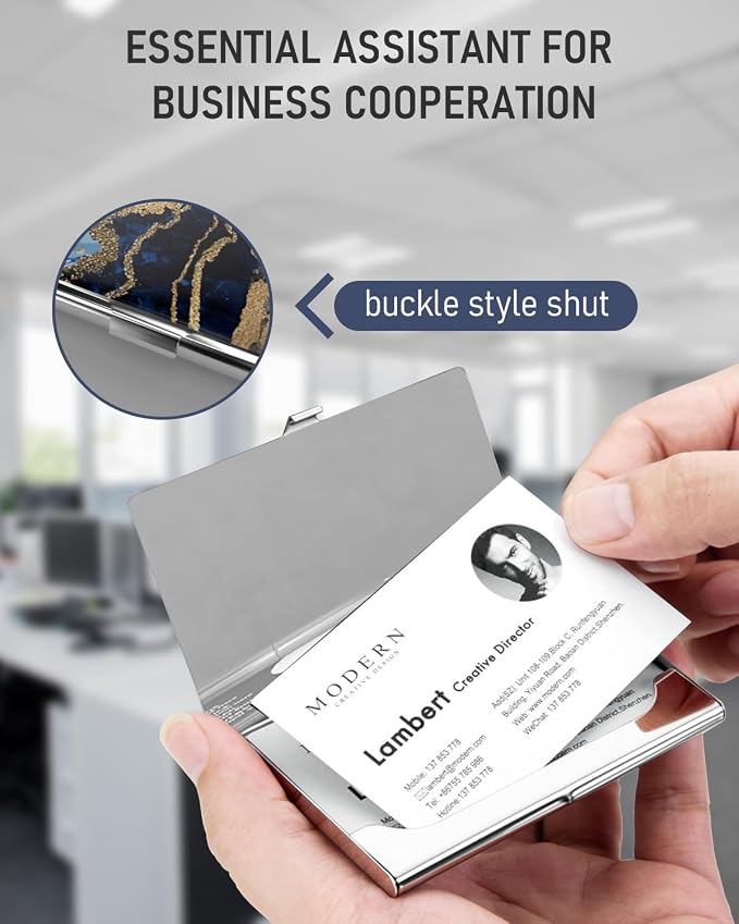 Business Card Metal Slim Organizer, Professional Stainless Steel Square Pocket - Image 5