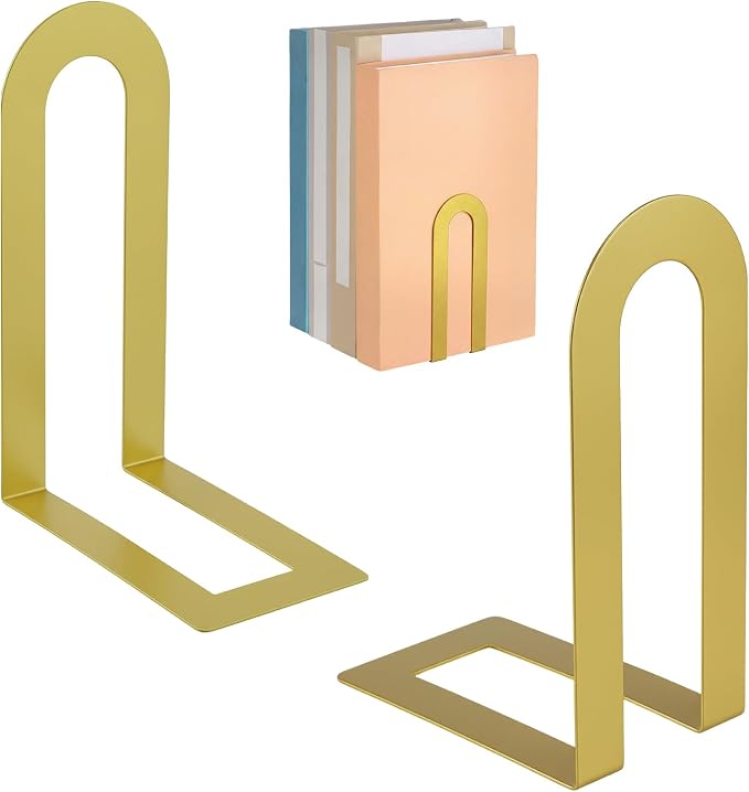 Chunful 2 Pcs Gold Modern Metal Book Ends by Chunful