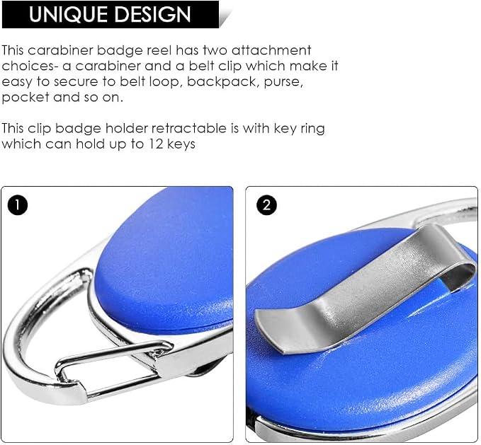 Retractable Badge Holder with Carabiner Reel Clip and Key Ring - Image 3