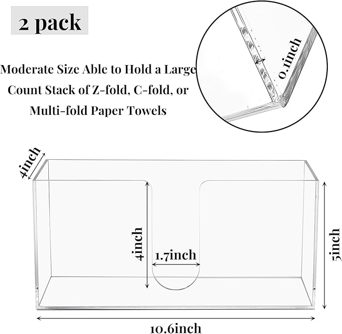 2 Pack Acrylic Paper Towel Holder, Folded Countertop Z-fold C-fold Trifold Napkin Dispenser, Clear Hand Towel Storage Holder Tray for Bathroom, Kitchen, Restaurant-DeskLoop Office