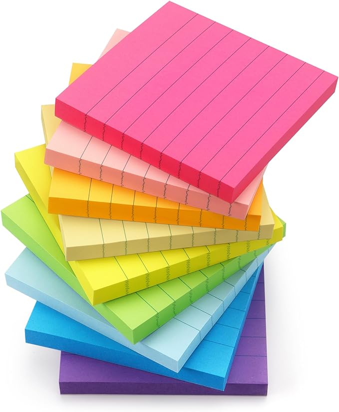 Early Buy Lined Sticky Notes with Lines 3x3 Self-Stick Notes 9 Bright Color 9 Pads, 70 Sheets/Pad-DeskLoop Office