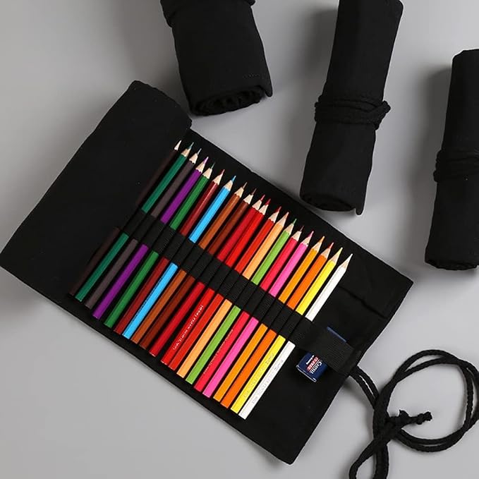 DIYOMR 12/24/36/72 Slots Pencil Wrap Pencil Rolls, Artist Colored Pencil Roll - Image 2