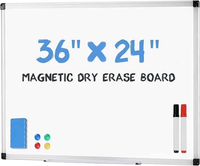 DUMOS Magnetic White Board Kit for Wall 36" x 24", Dry Erase Board by DumosLifestyle