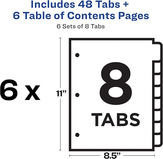 Avery 8 Tab Dividers for 3 Ring Binders, Customizable Table of Contents - Image 4