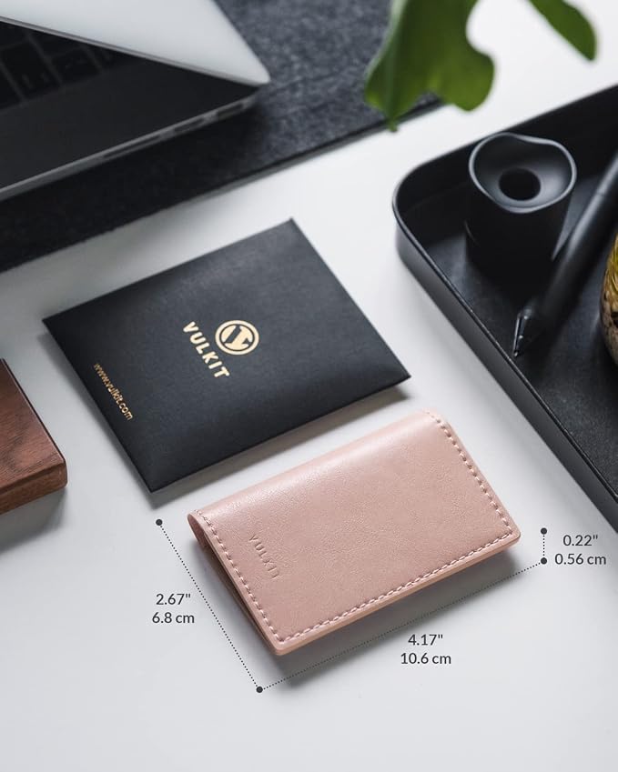 VULKIT Leather Business Card Holder 2 Sided Slim Business Name Card Organizer - Image 2