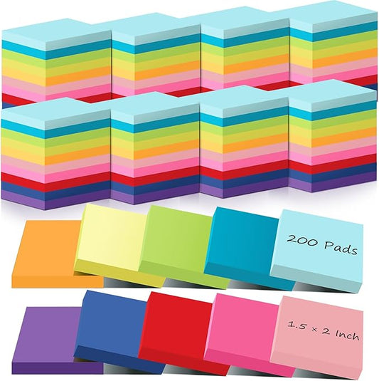 Zubebe 200 Pads Sticky Notes Bulk, Bright Colors Notepads Self Stick Note Square Memo Post Sticky for Office School, 45 Sheets/pad(1.5 × 2 Inch)-DeskLoop Office