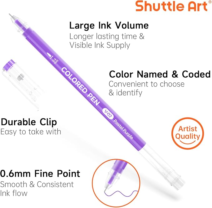 Shuttle Art Colored Pens, 72 Vibrant Colors Cute Journal Pens 0.6mm Fine Point - Image 4