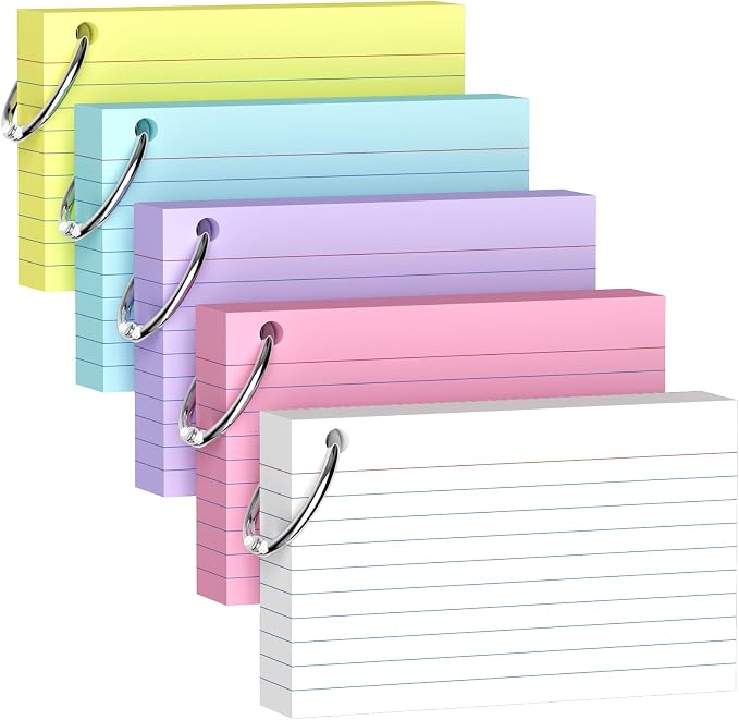 250-Pack Colored Index Cards, 3x5 Inch w/Key Ring – 180gsm Heavyweight by Unknown