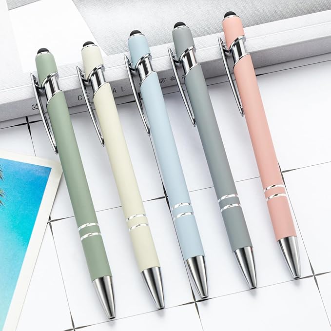 PASISIBICK 8 Pieces Ballpoint Pens, 2-in-1 Stylus Tip Retractable Ballpoint Pen, Metal Stylus Pen for Touch Screens, 1.0 mm Black Ink-DeskLoop Office