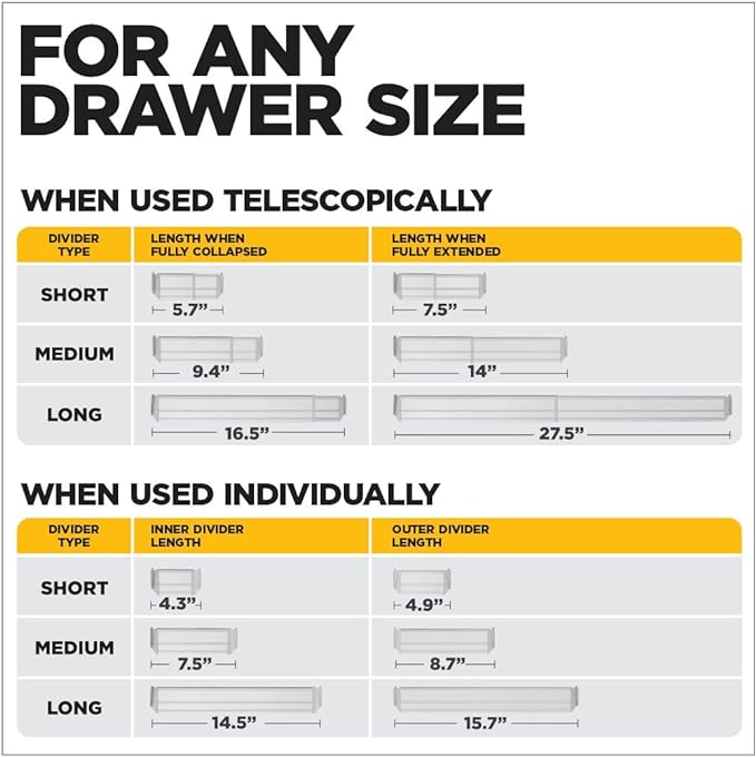 Practical Comfort FLEXIVIDER Aluminum Drawer Organizer - 9 Telescopic Dividers Set - Champagne-DeskLoop Office