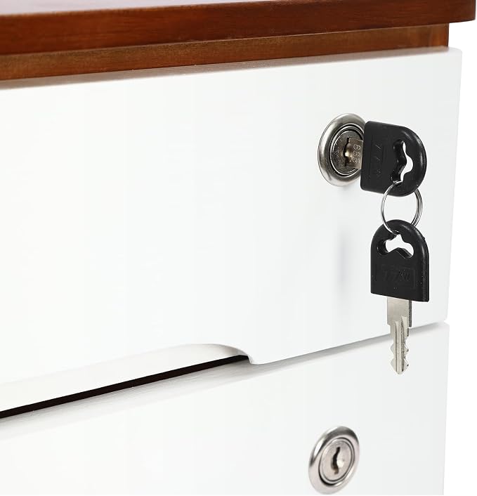 Lockable Desk Organizer Wooden Desktop Drawers Office Flat Files Storage Box - Image 5