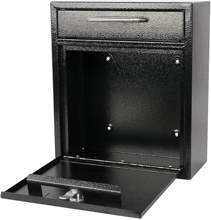 KYODOLED Steel Key Lock Mail Boxes for Outside, Locking Wall Mount Mailbox, Security Key Drop Box,12H x 10.51L x 4.68W Inches, Black Large-DeskLoop Office